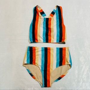 Albion Fit Gigi Stripe Game Changer Swim Crop and High-Waisted Bottoms Small (S)